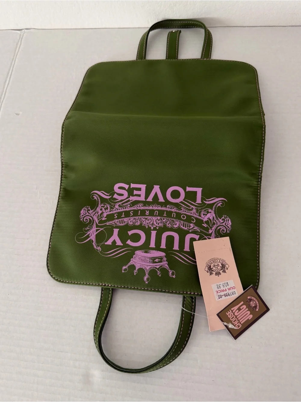 Y2K Juicy Couture Loves Cosmetic Bag Pouch Green Pink